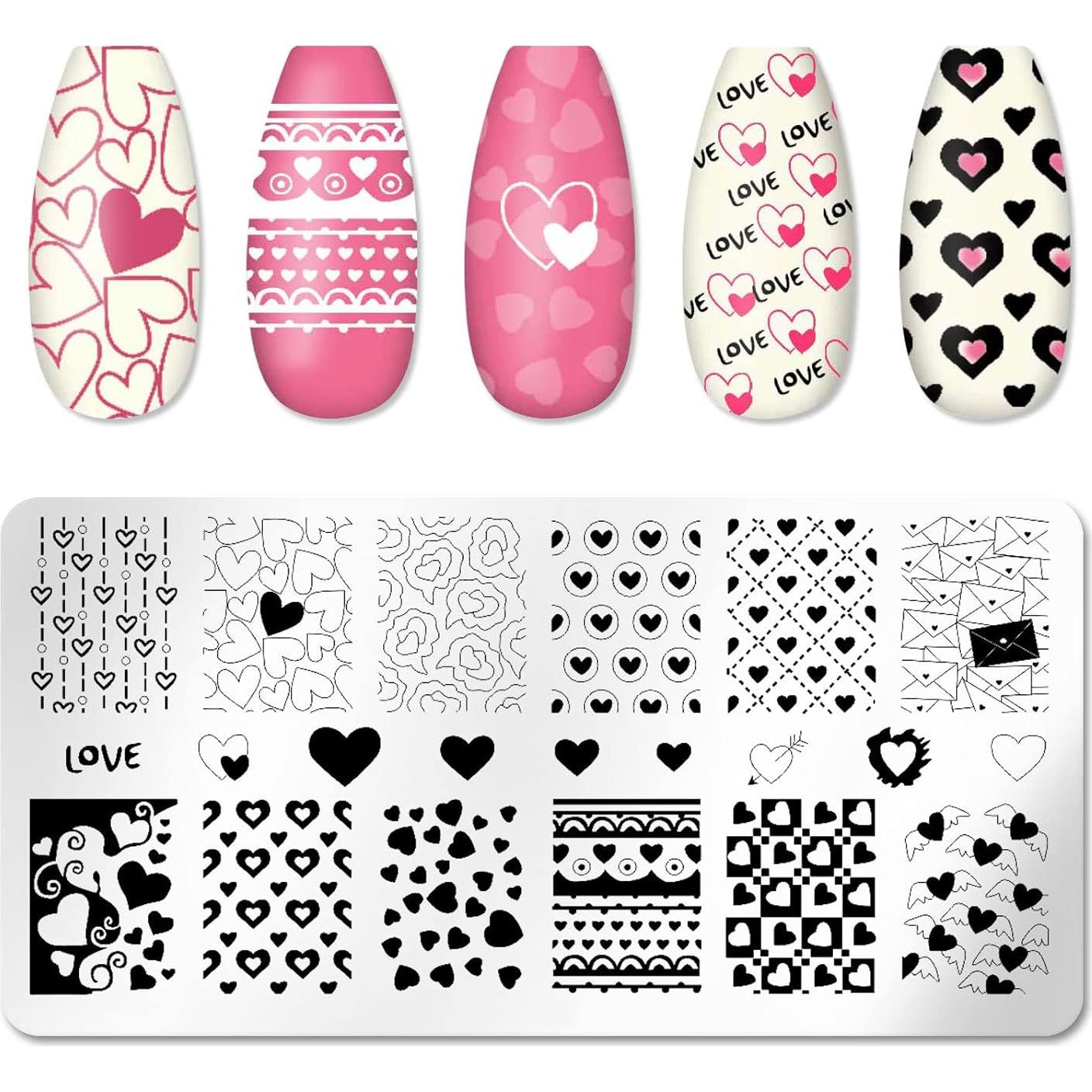 Kit de Estampado de Uñas 6 Piezas FaCai Corazones 12.5x6cm