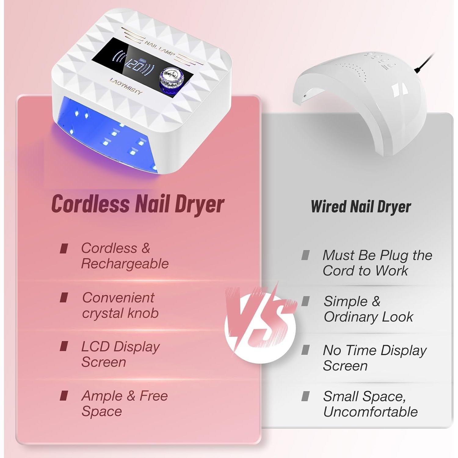 Lámpara UV Recargable 268W LadyMisty para Uñas de Gel