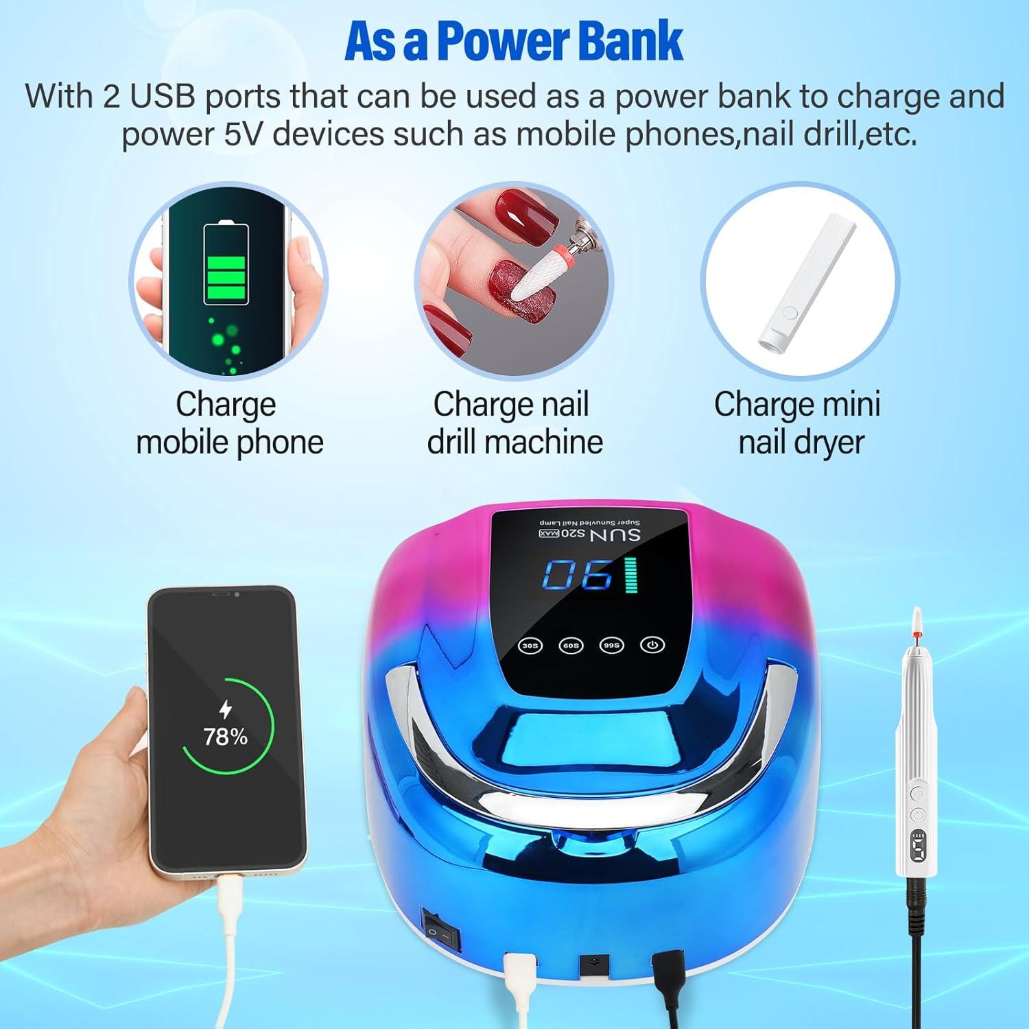 Lámpara de Uñas LED UV Inalámbrica ShineCai S20 128W Portátil