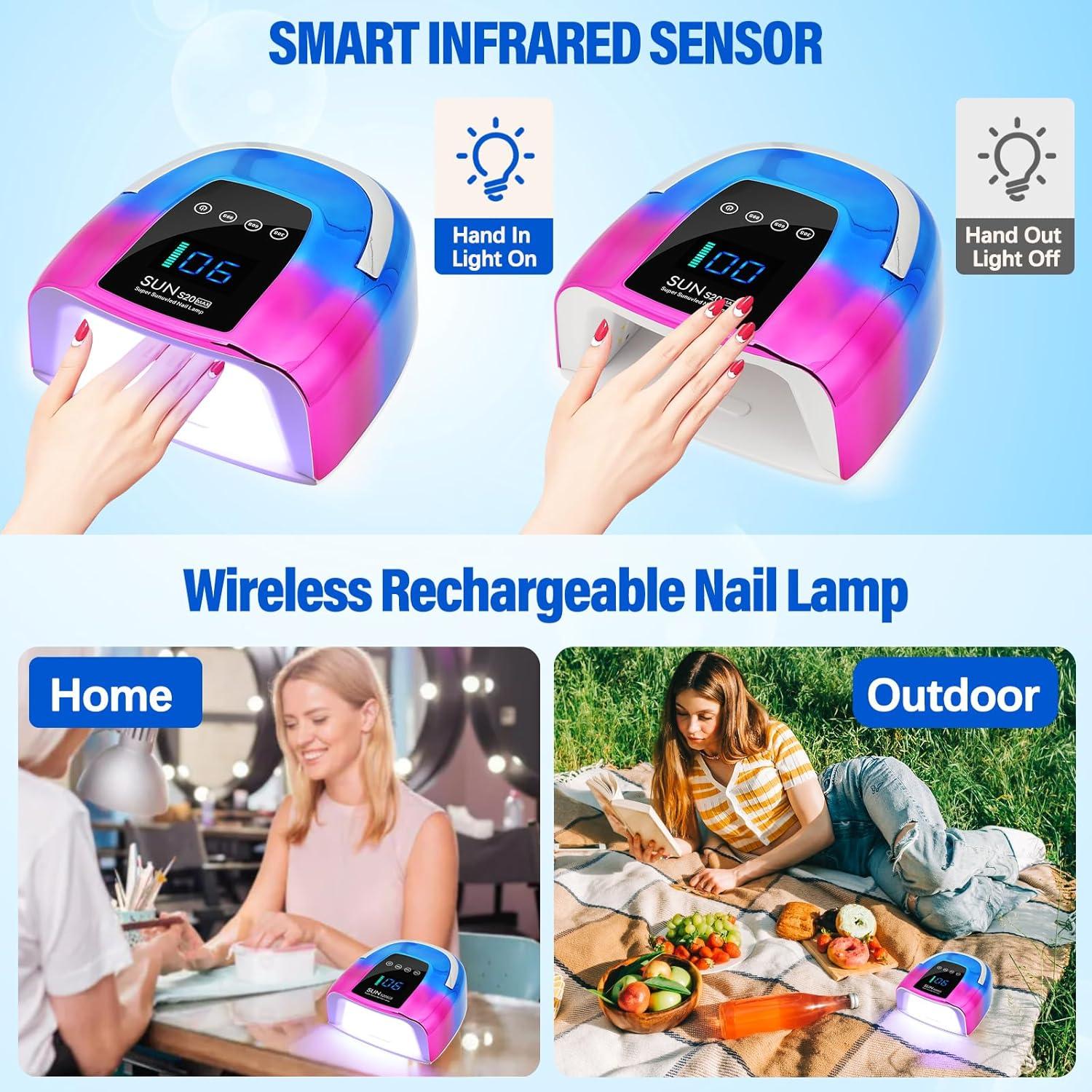 Lámpara de Uñas LED UV Inalámbrica ShineCai S20 128W Portátil