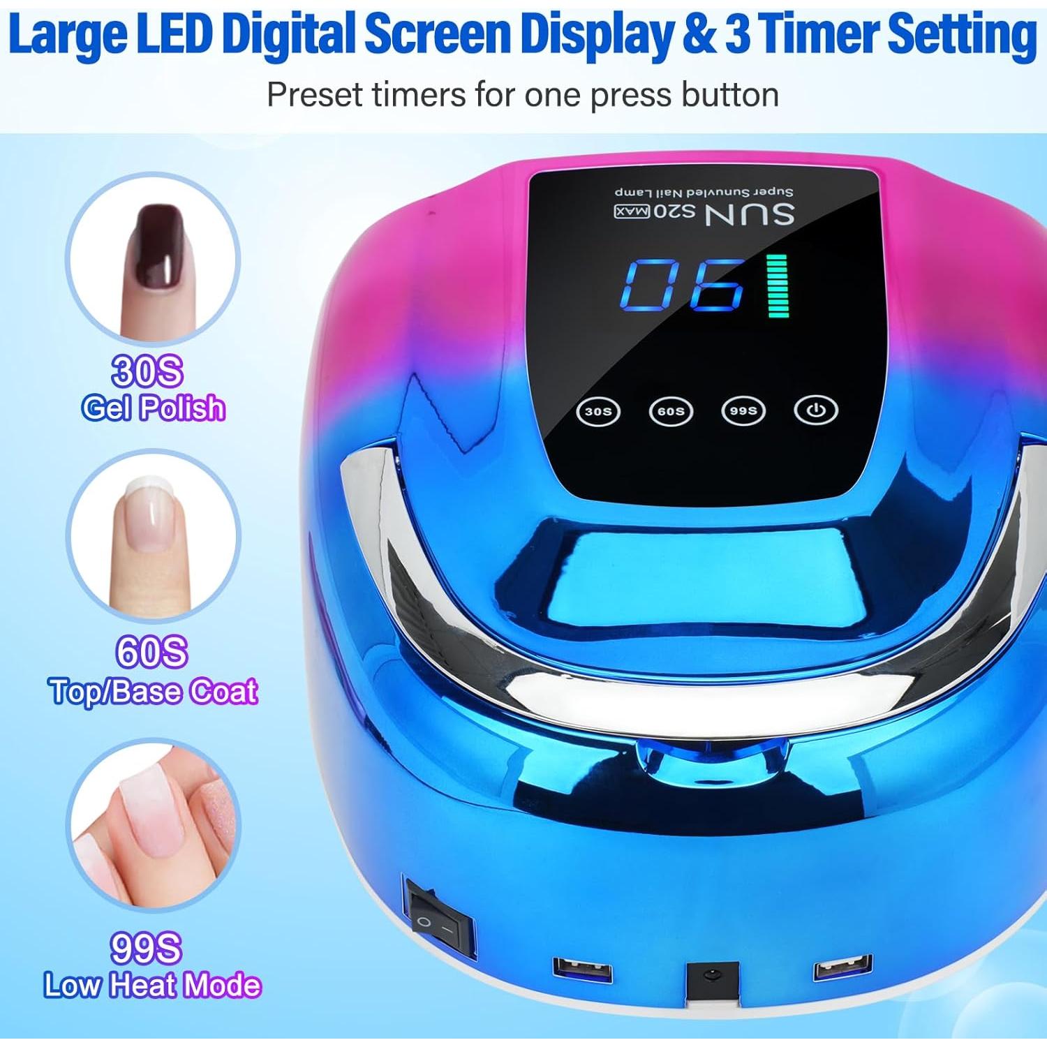 Lámpara de Uñas LED UV Inalámbrica ShineCai S20 128W Portátil