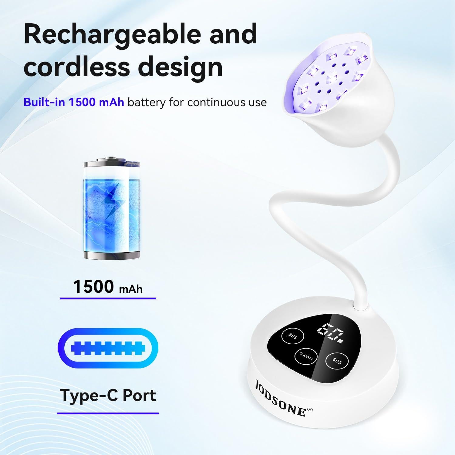 Lámpara de Uñas LED Inalámbrica JODSONE 30W Portátil Blanca