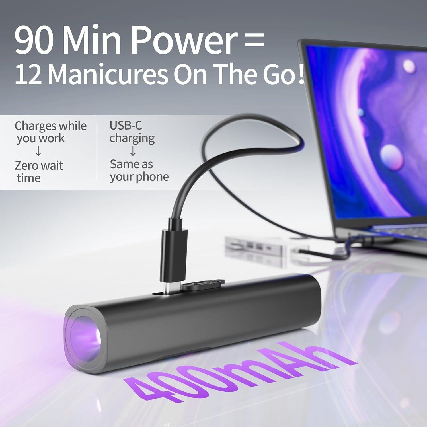 Lámpara UV de Mano E-riding Mini Recargable 400mAh 10.99cm