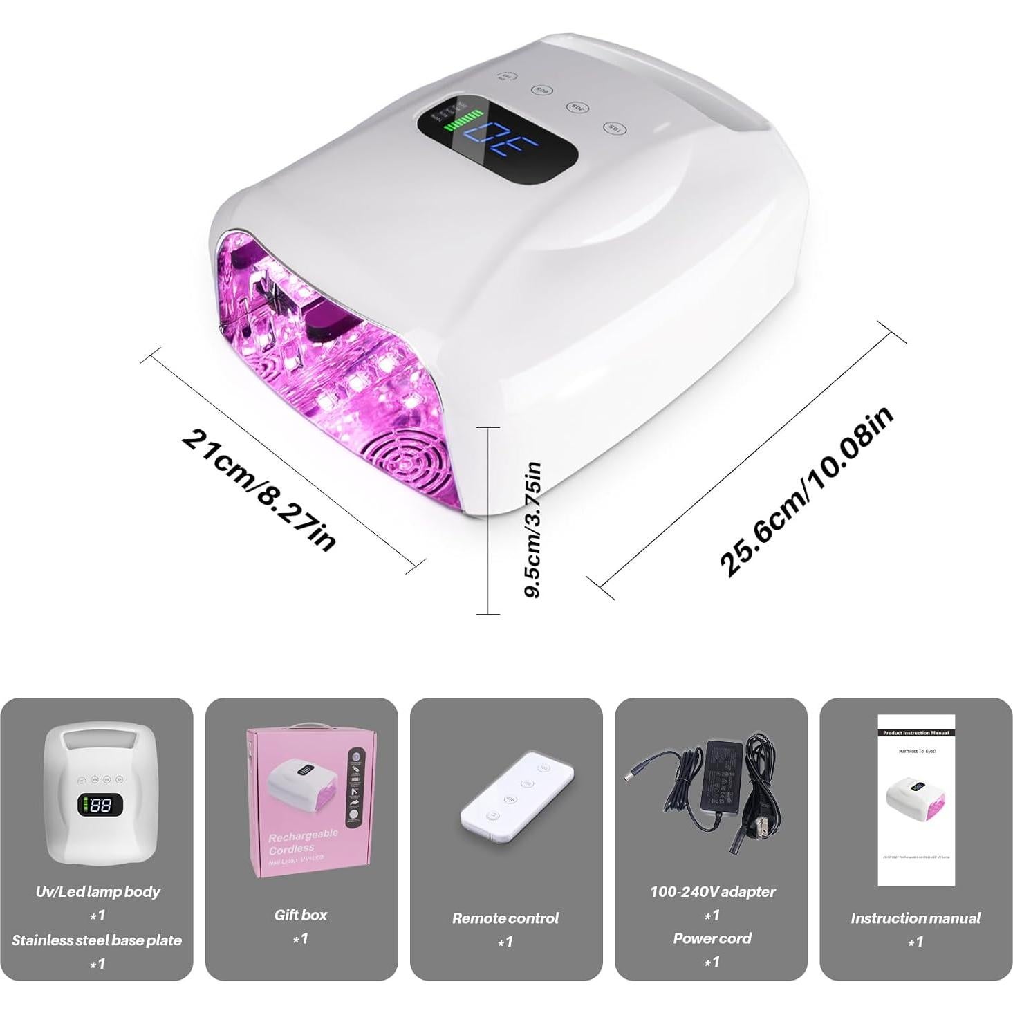 Lámpara UV Inalámbrica Biduo Y8-Pro 96W con Control Remoto