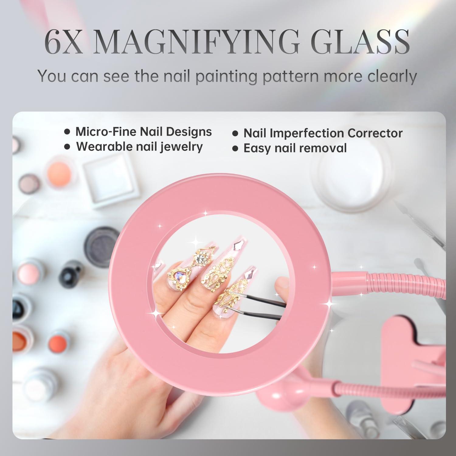 Lámpara UV para Uñas krofaue con Lupa 6X y Luz Ajustable