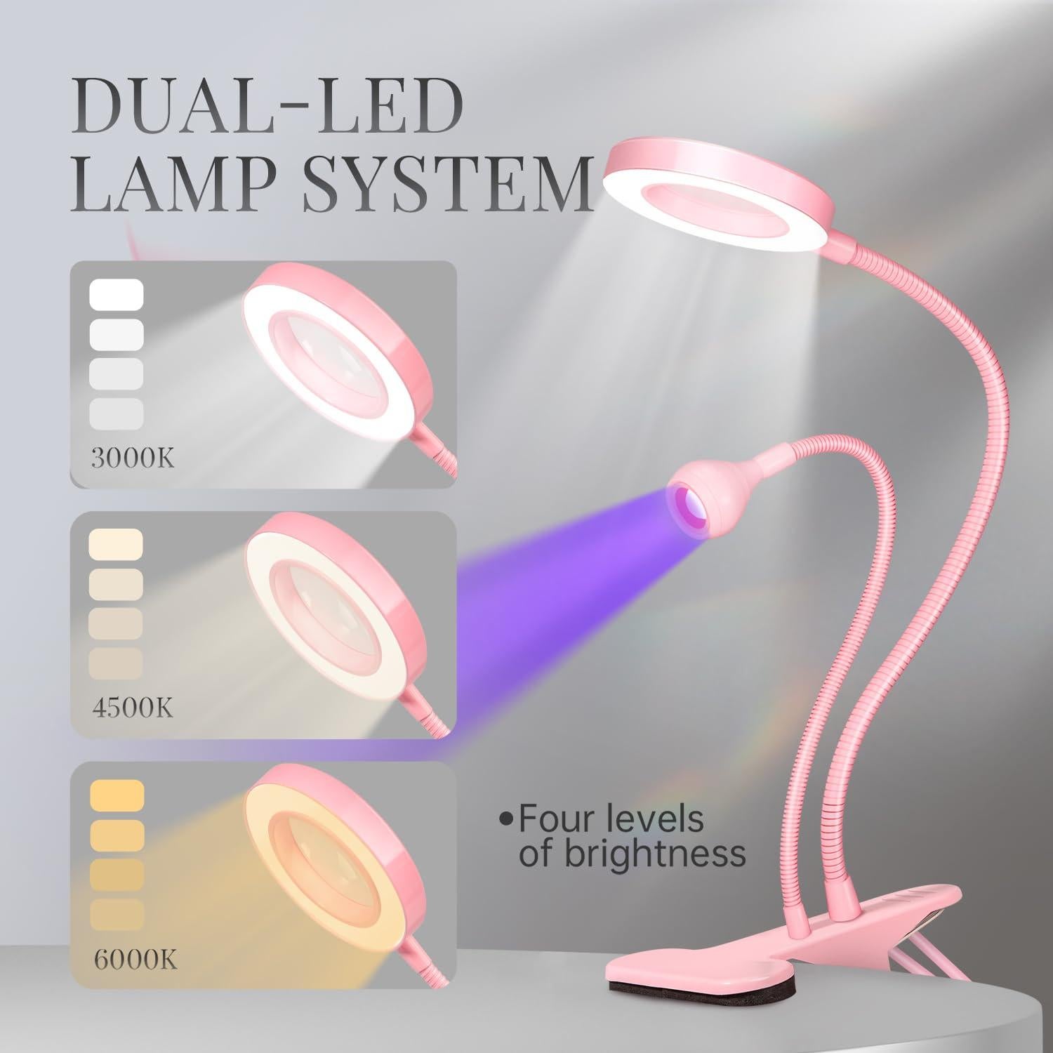 Lámpara UV para Uñas krofaue con Lupa 6X y Luz Ajustable