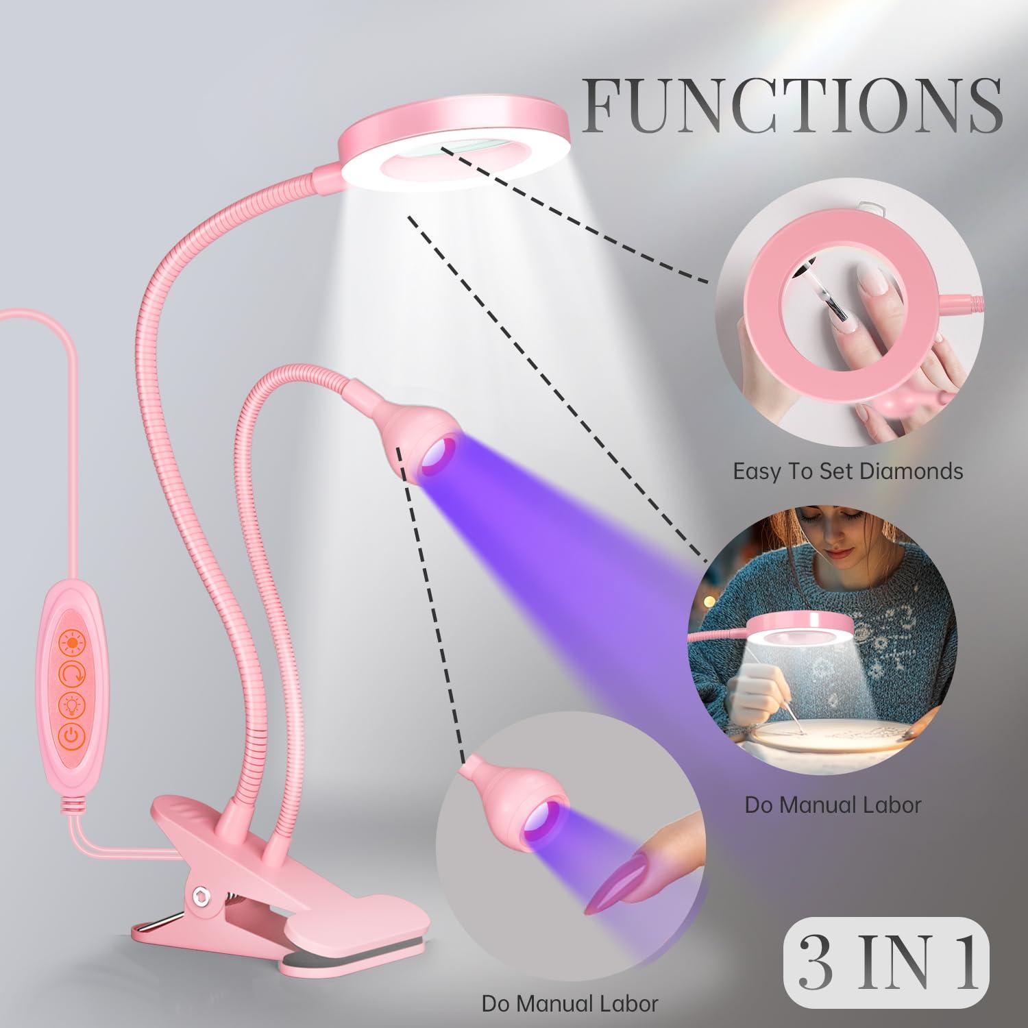 Lámpara UV para Uñas krofaue con Lupa 6X y Luz Ajustable