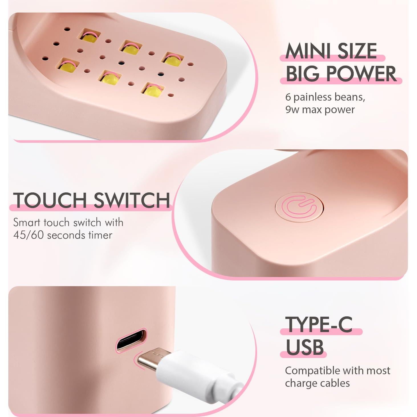Mini Lámpara UV Vsalon para Uñas de Gel, 2 Temporizadores, USB