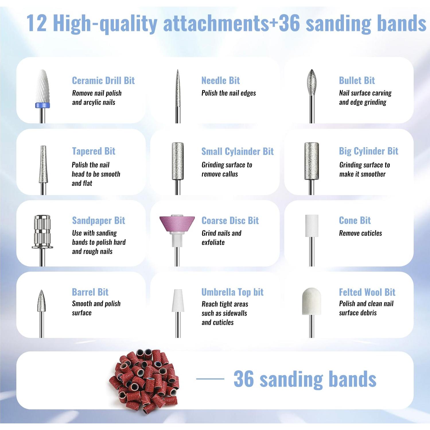 Taladro de Uñas Eléctrico Inalámbrico Denabuty 35000RPM con Lámpara UV