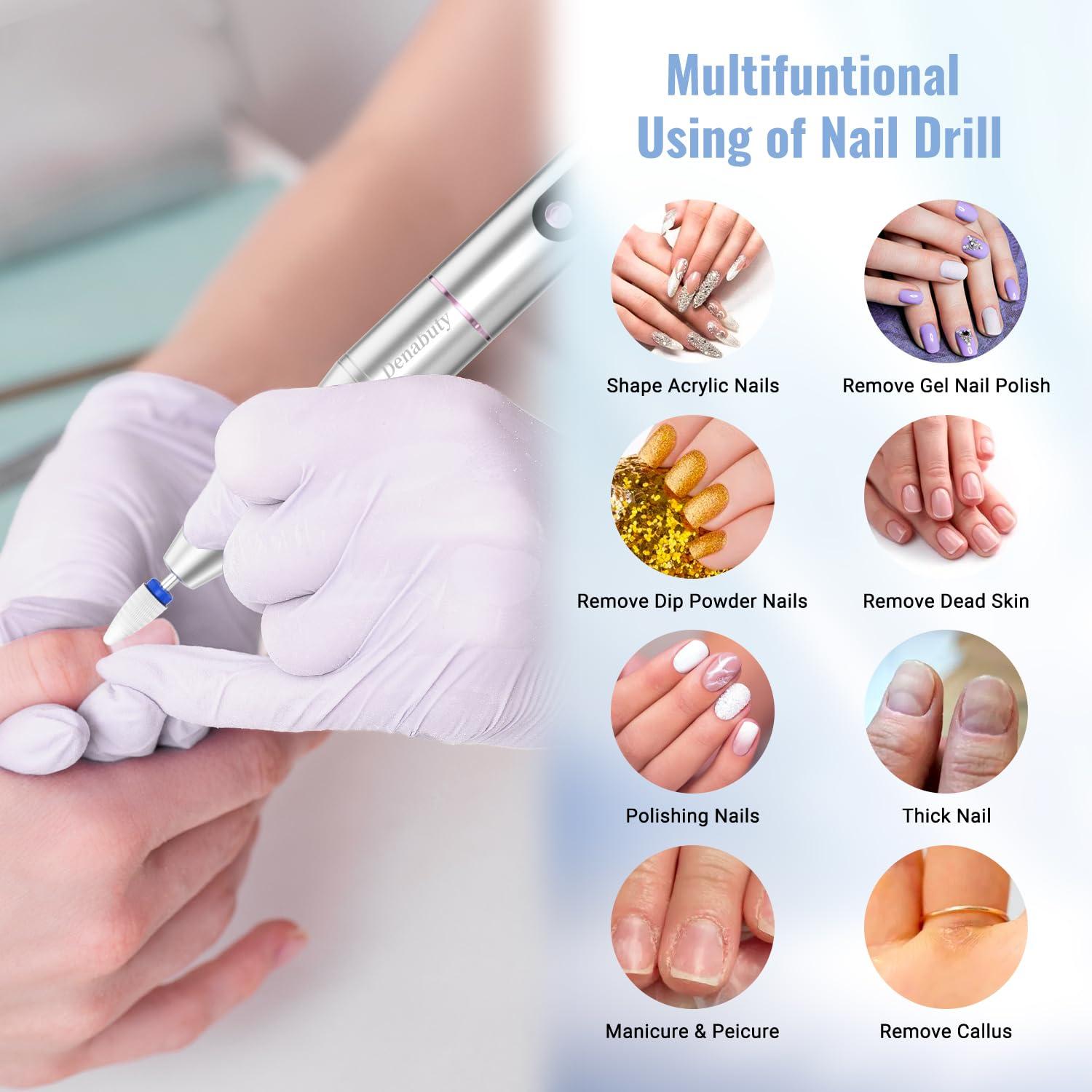 Taladro de Uñas Eléctrico Inalámbrico Denabuty 35000RPM con Lámpara UV