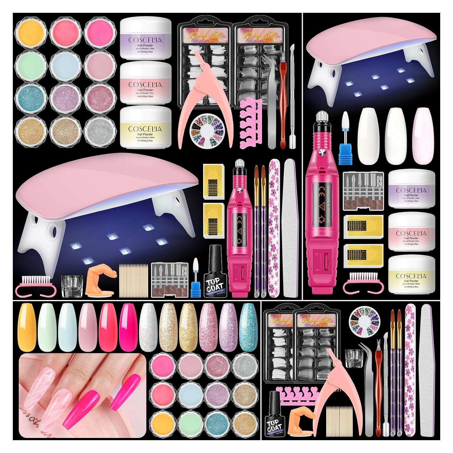 Kit de Uñas Acrílicas COSCELIA con Taladro y Luz UV 40pcs