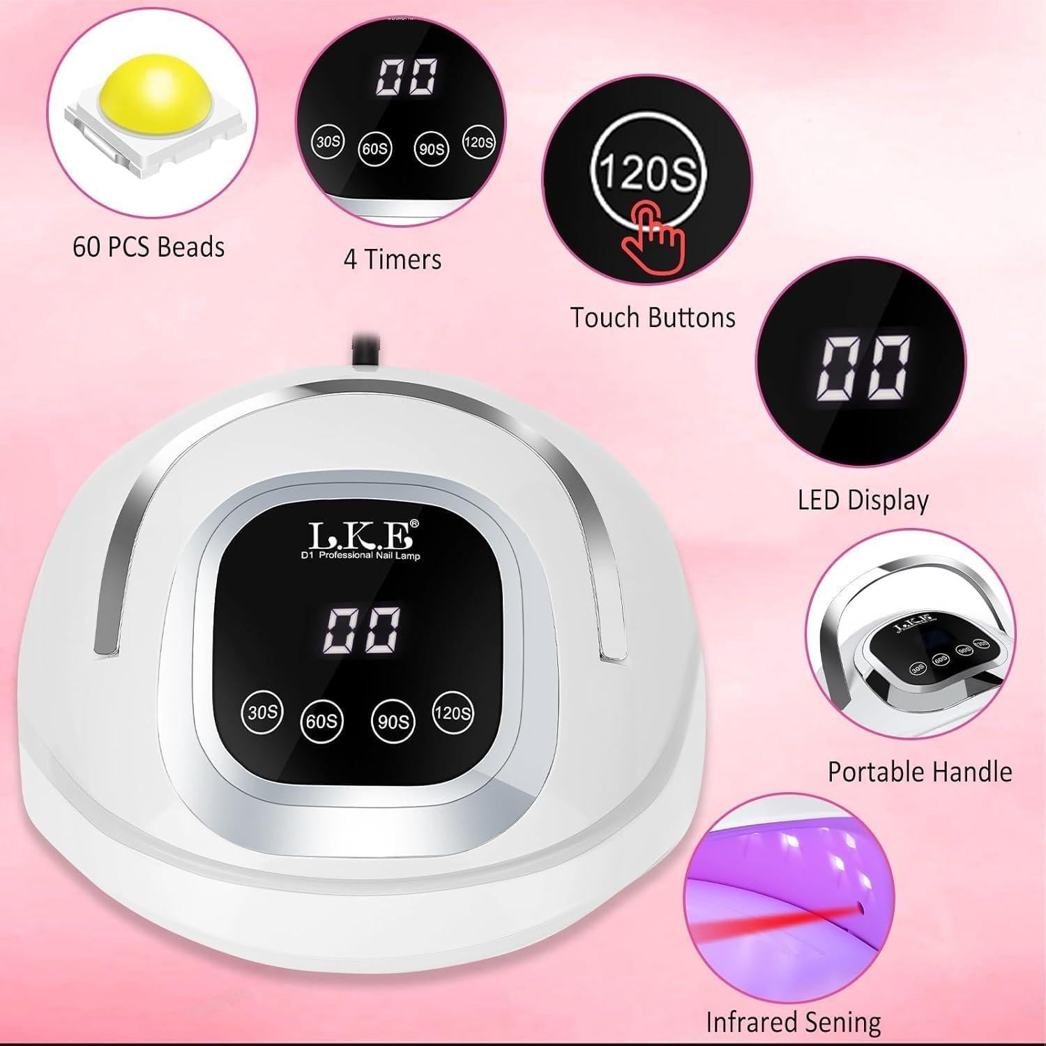 Lámpara UV LED LKE para Uñas 268W con Sensor Automático