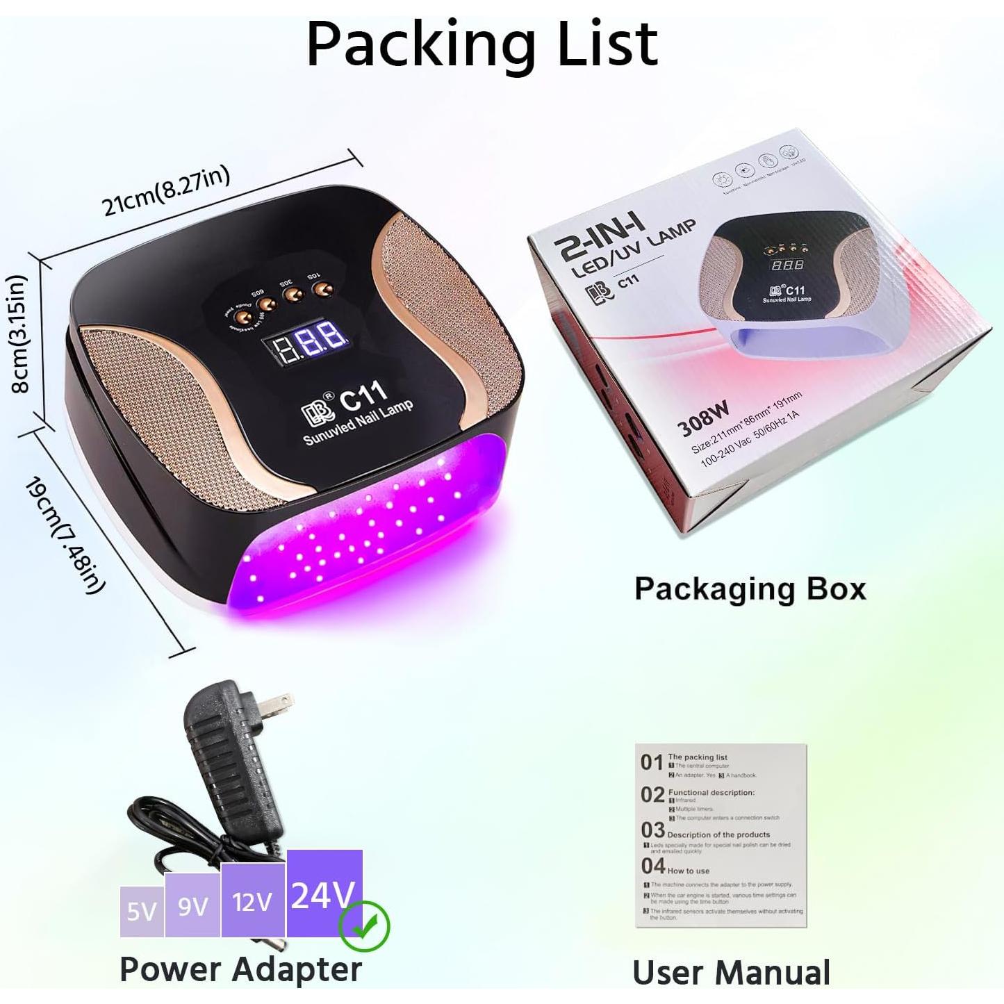 Lámpara de Uñas LED UV 308W NINGBO, Secado Rápido, 4 Modos