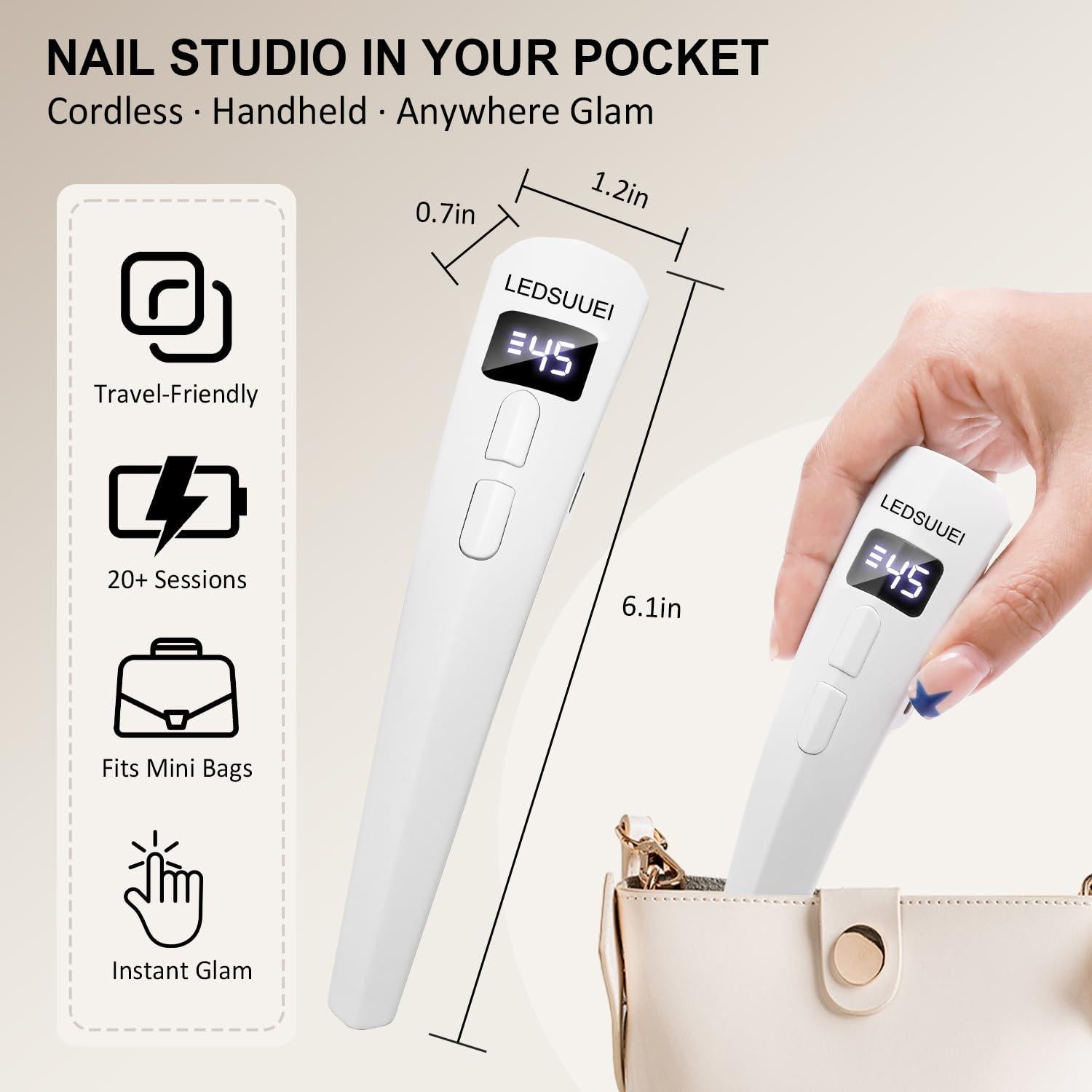 Lámpara UV Portátil LEDSUUEI para Uñas de Gel 400mAh