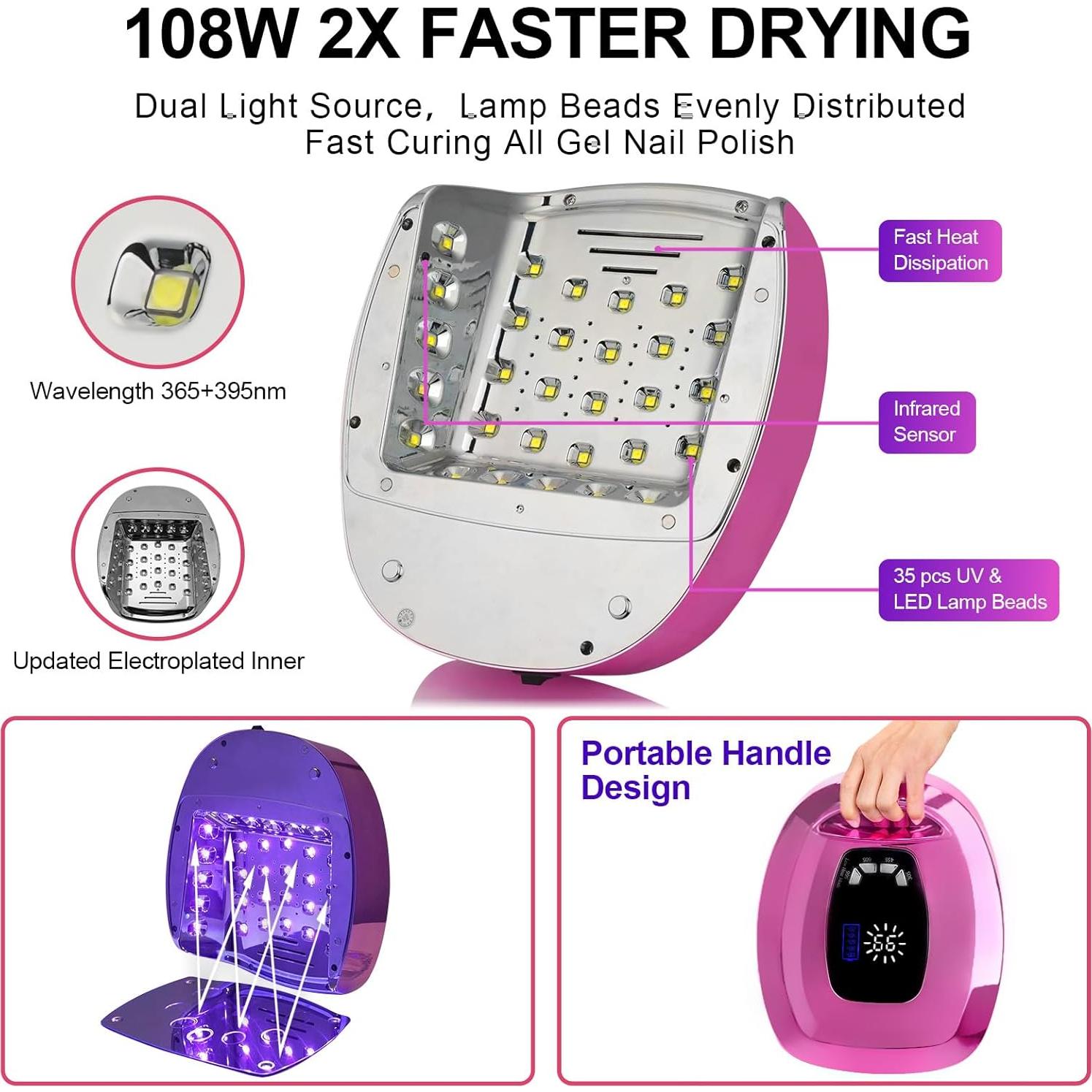 Secador de Uñas UV LED Inalámbrico ShineCai 108W Portátil