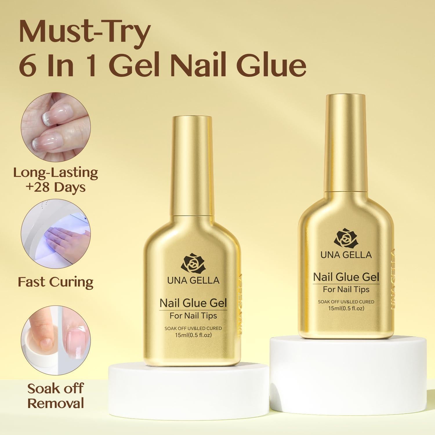 Pegamento para Uñas en Gel UNA GELLA 6 en 1 2Pcs 15ml