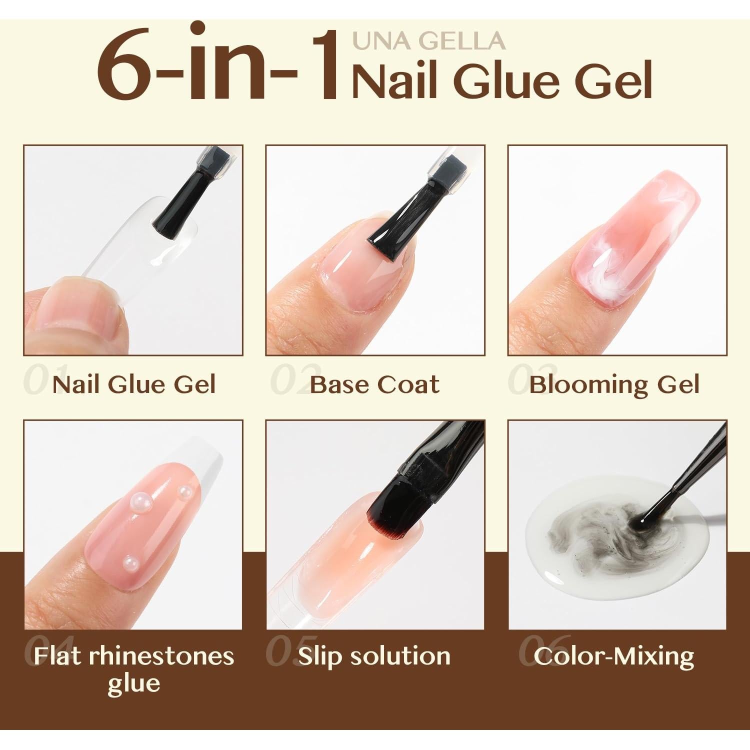 Pegamento para Uñas en Gel UNA GELLA 6 en 1 2Pcs 15ml
