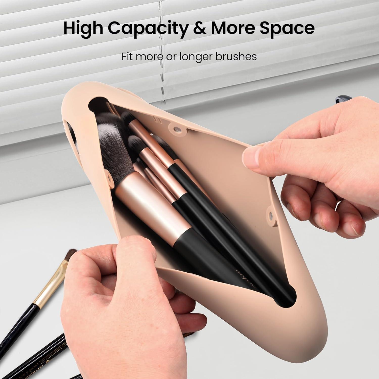 Estuche Organizador de Brochas de Maquillaje Silicona Caqui