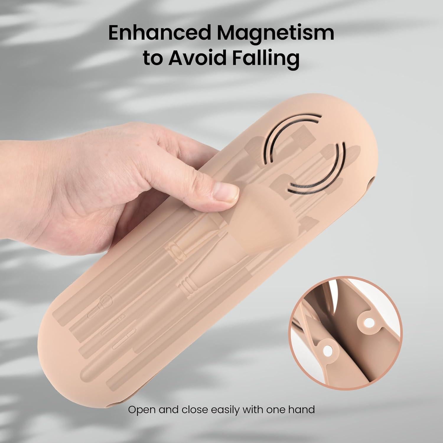 Estuche Organizador de Brochas de Maquillaje Silicona Caqui