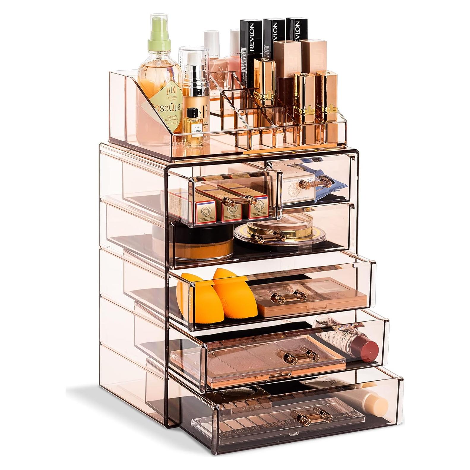 Organizador de Maquillaje Acrílico Sorbus 6 Cajones Brillo Bronce