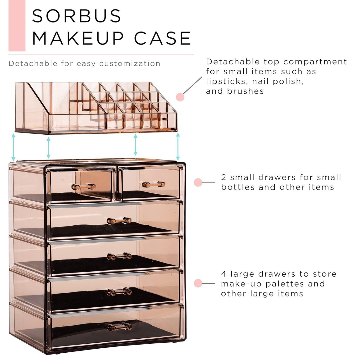 Organizador de Maquillaje Acrílico Sorbus 6 Cajones Brillo Bronce