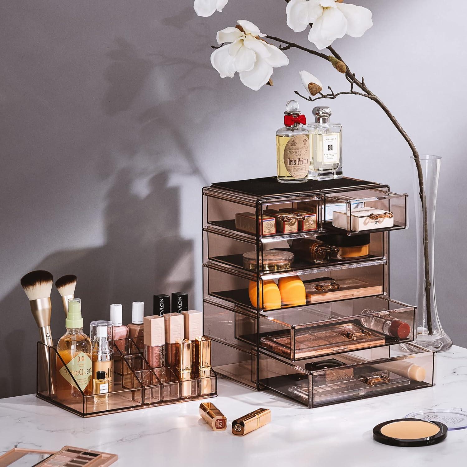 Organizador de Maquillaje Acrílico Sorbus 6 Cajones Brillo Bronce