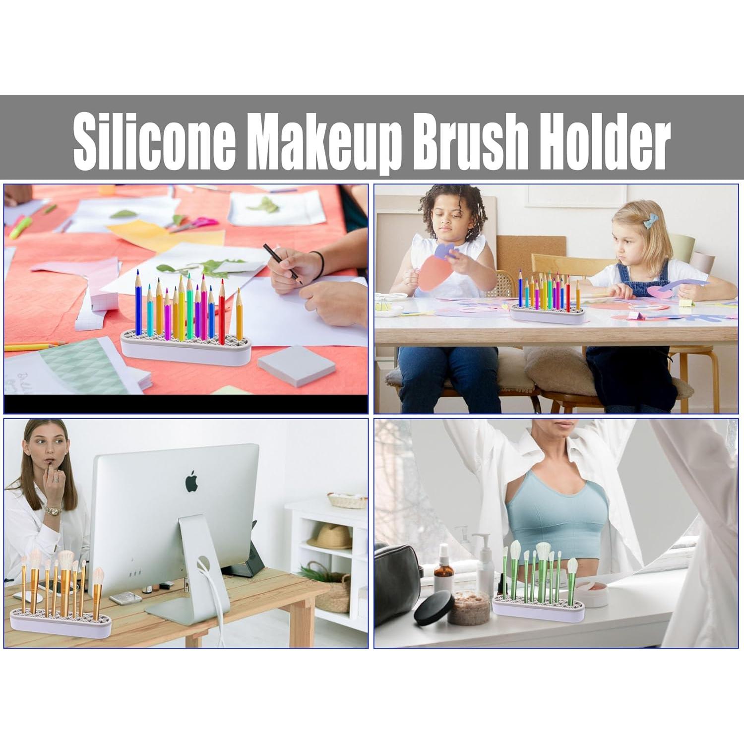 Soporte de Cepillo de Maquillaje Silicona GDFYMI Gris Claro 21x5cm