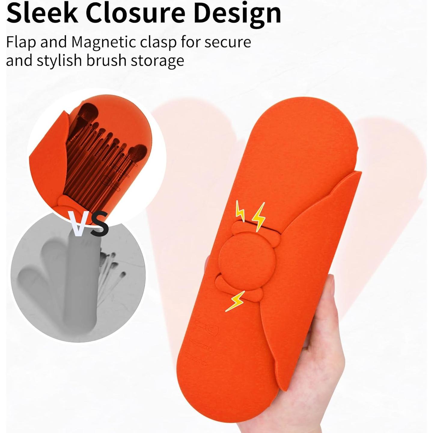 Estuche Organizador de Brochas de Maquillaje Silicona Naranja 22.95 cm