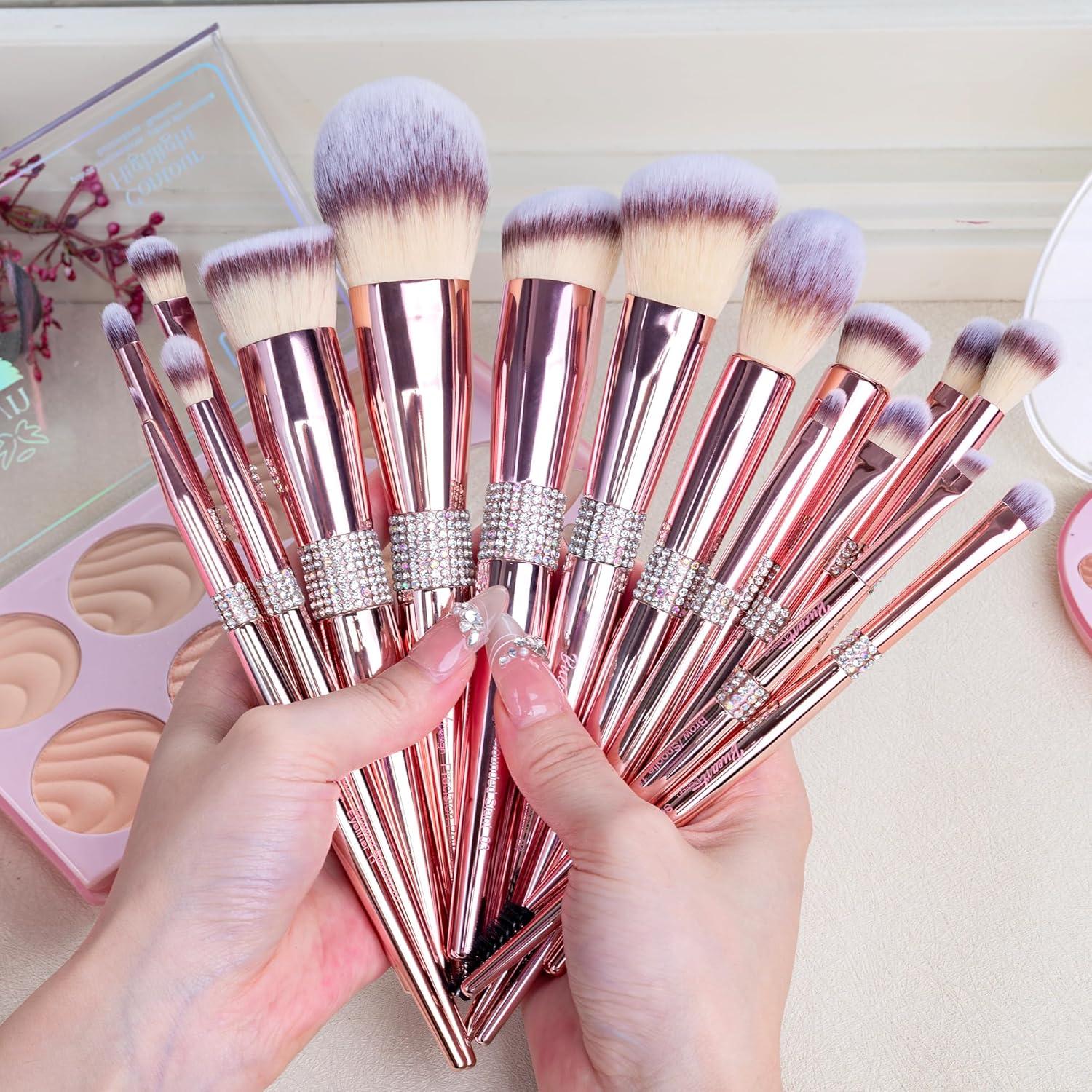 Conjunto de Pinceles de Maquillaje Bueart Design 16 Piezas Oro Rosa