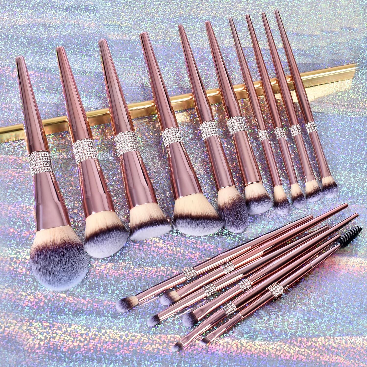 Conjunto de Pinceles de Maquillaje Bueart Design 16 Piezas Oro Rosa