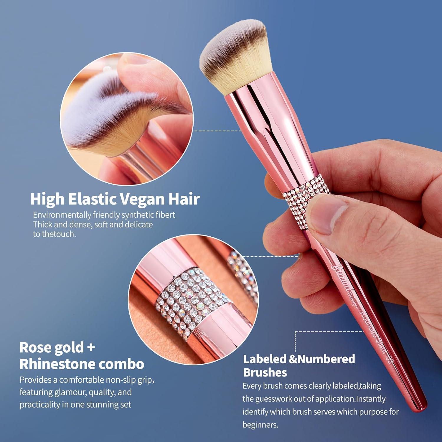 Conjunto de Pinceles de Maquillaje Bueart Design 16 Piezas Oro Rosa