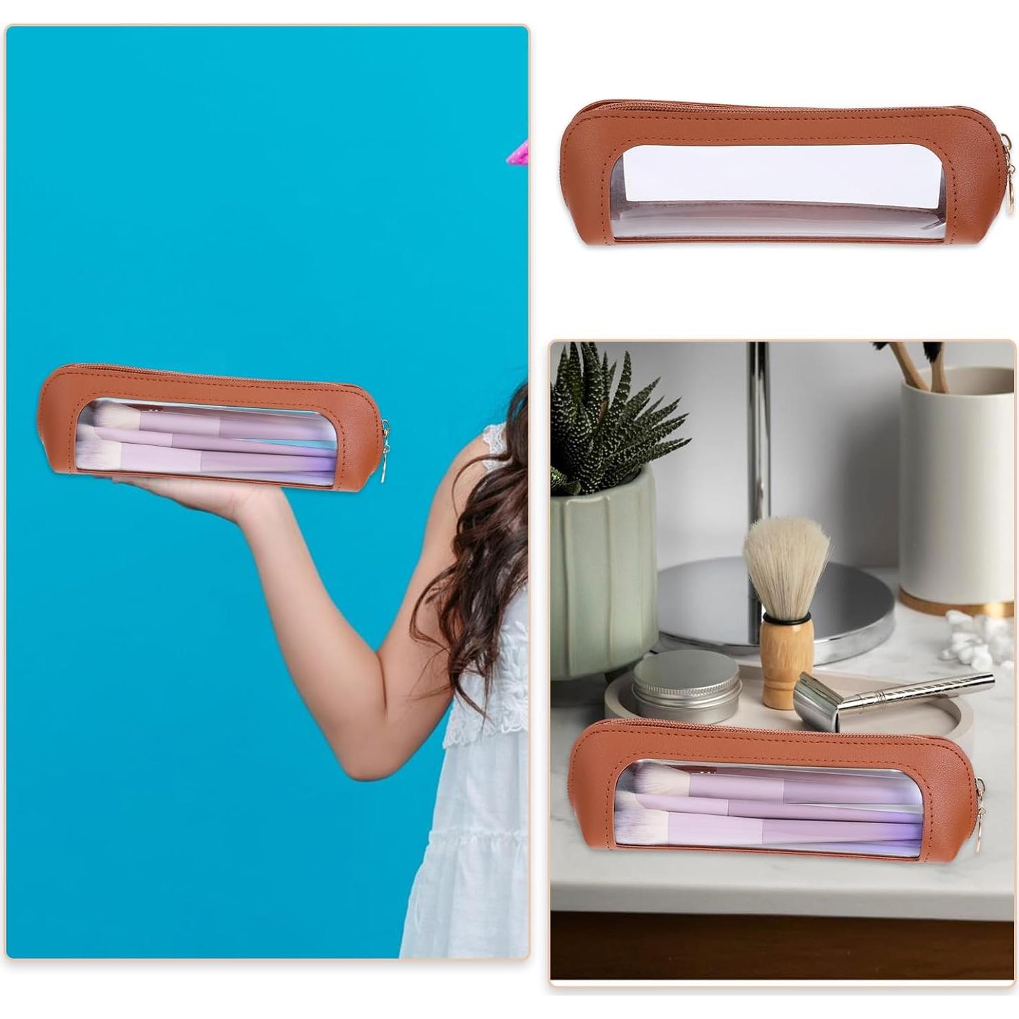 Estuche de Maquillaje Transparente Psyqtsuary Marrón 20x6.5cm