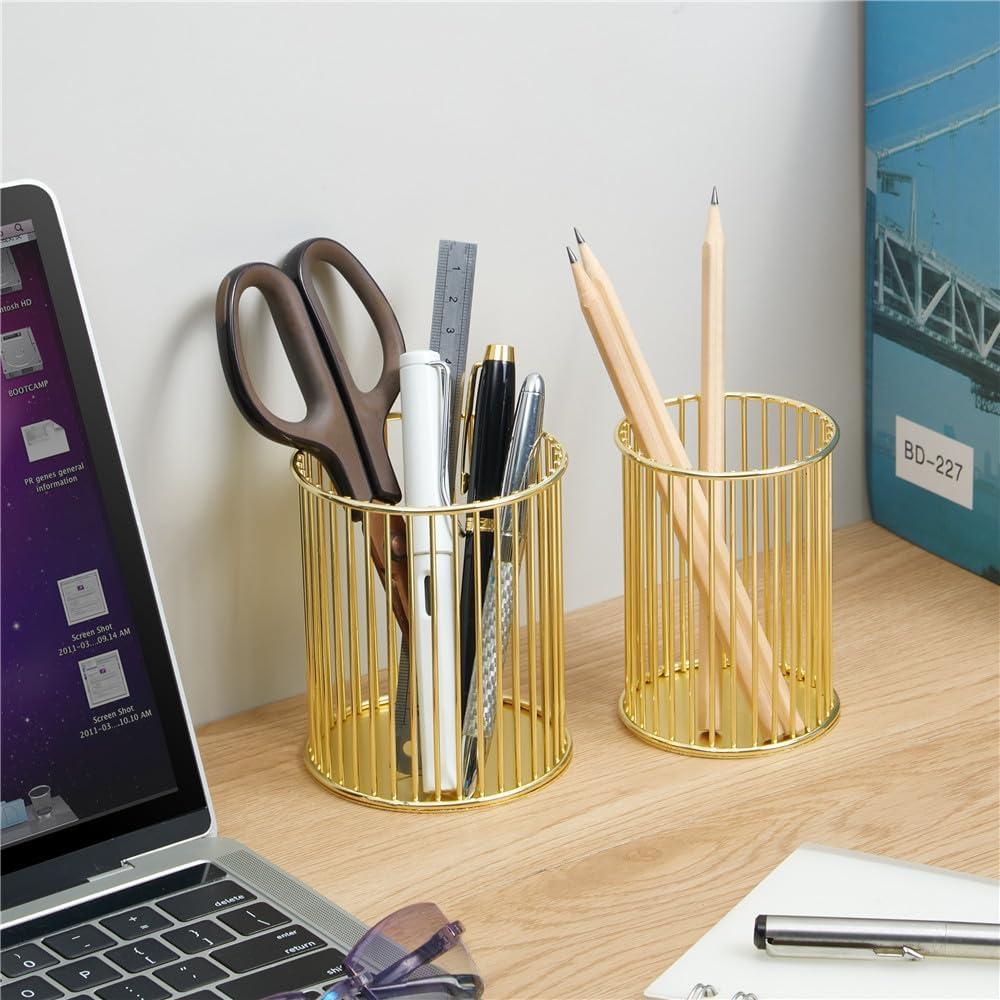 Soporte de Pluma de Metal Dorado YAMAJA - Organizador de Escritorio