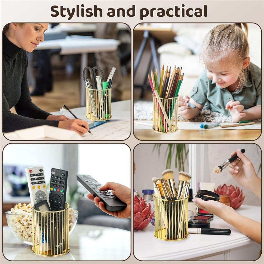 Soporte de Pluma de Metal Dorado YAMAJA - Organizador de Escritorio