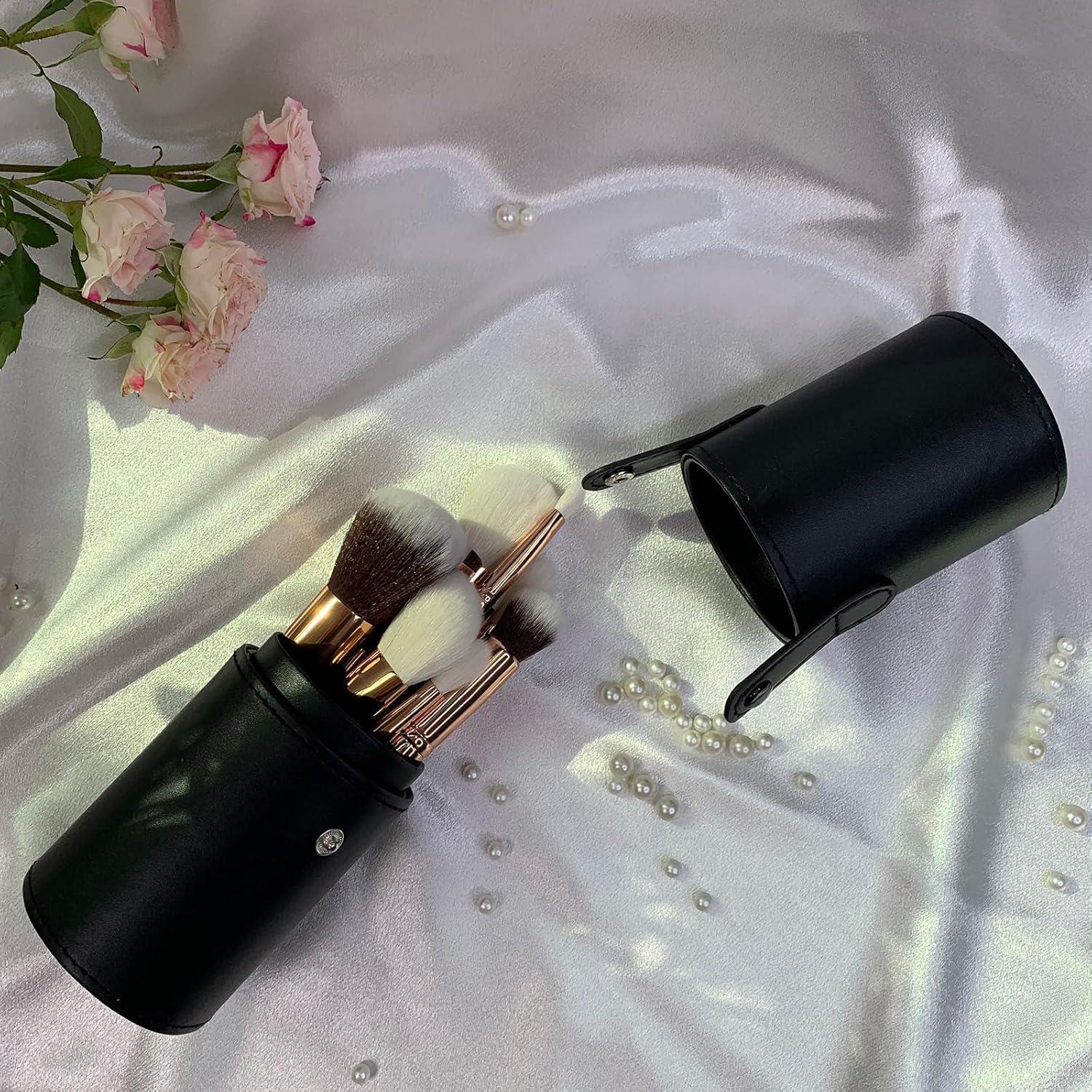 Estuche Organizador de Brochas de Maquillaje Negro PU 6.6x17.8cm