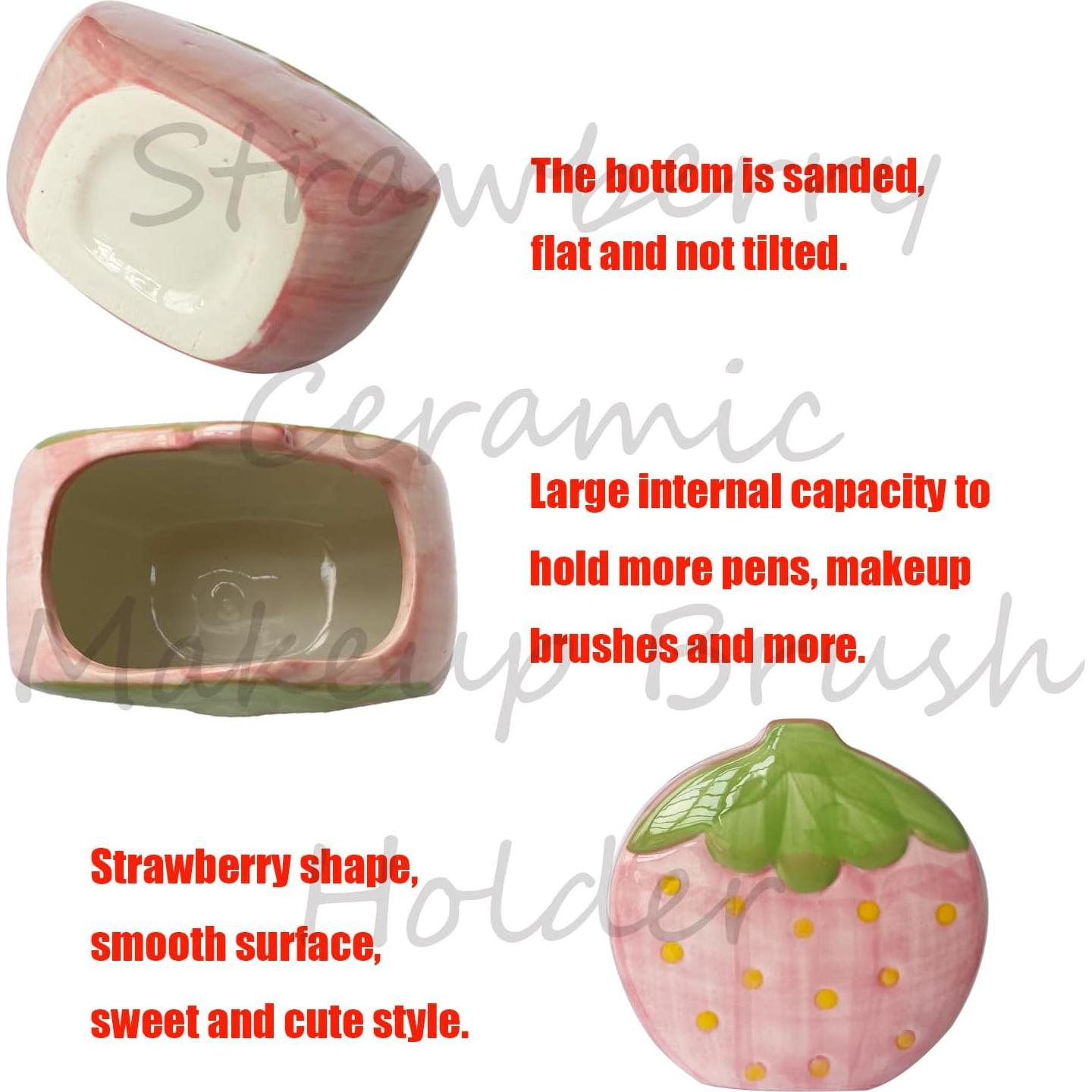 Soporte de Brochas de Maquillaje Cerámica Fresa LOTIKOU 12.5 cm Rosa