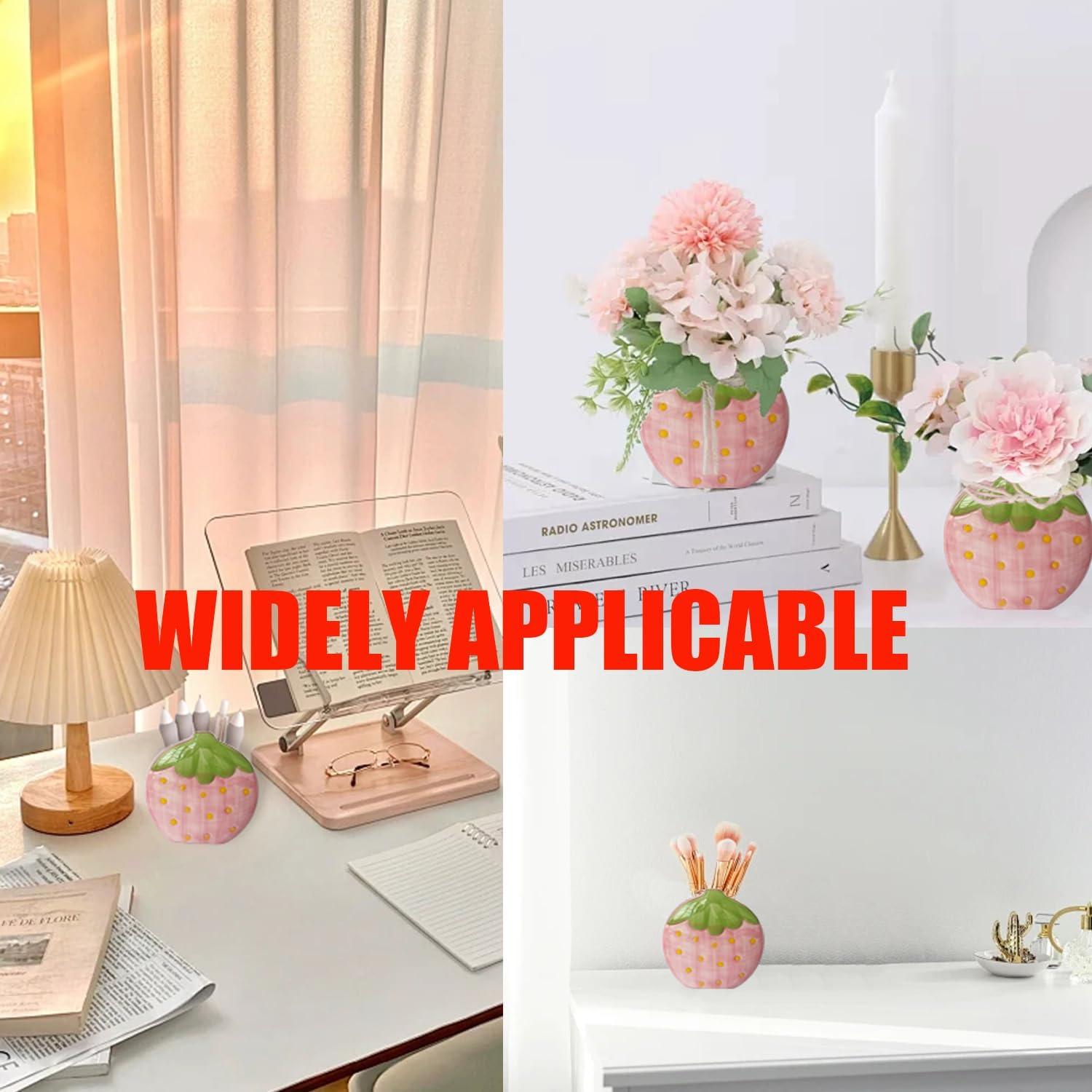 Soporte de Brochas de Maquillaje Cerámica Fresa LOTIKOU 12.5 cm Rosa