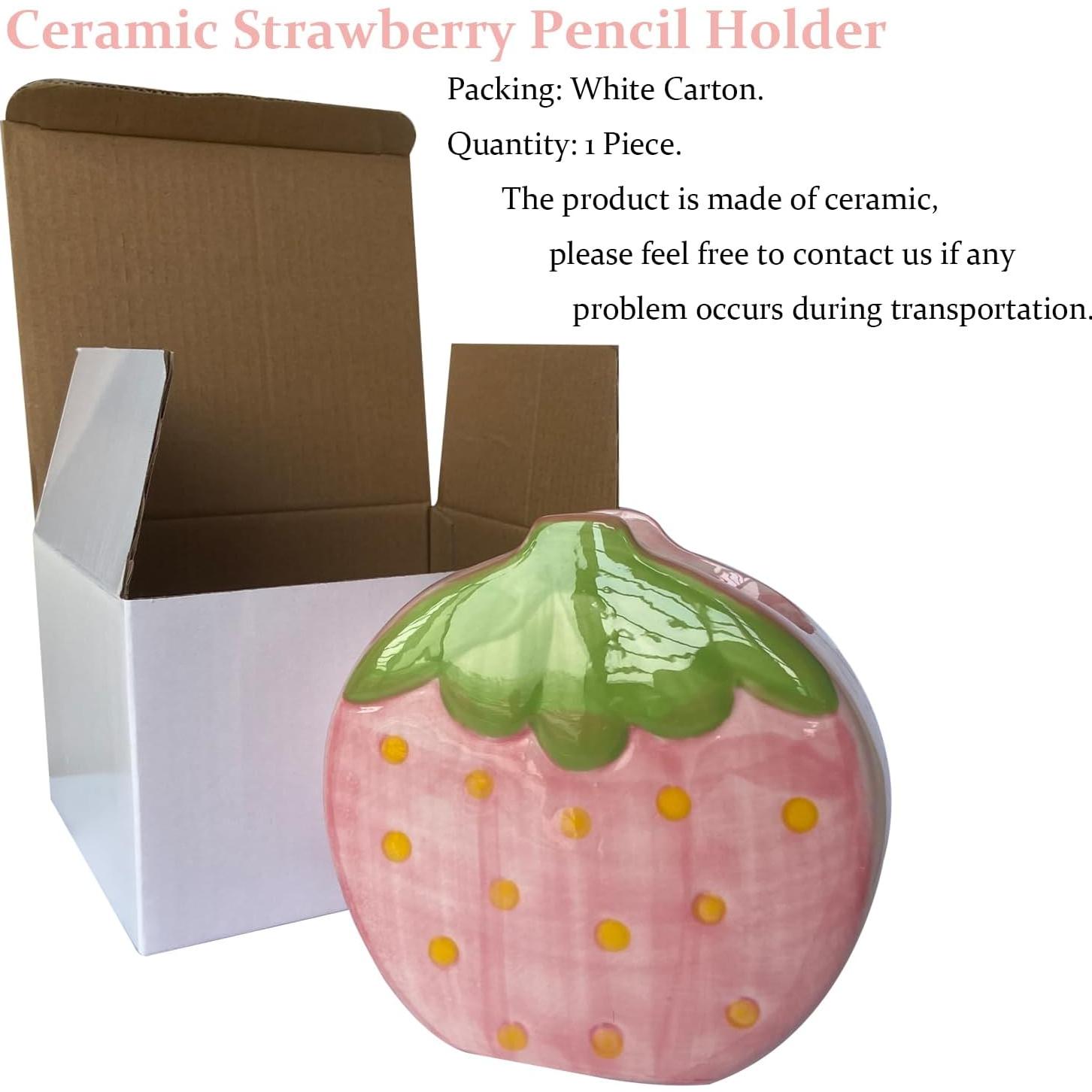 Soporte de Brochas de Maquillaje Cerámica Fresa LOTIKOU 12.5 cm Rosa