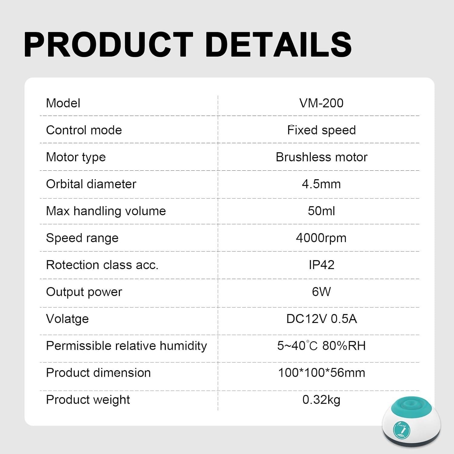 Mezclador Vortex LAB FISH VM200 4000 RPM Compacto 50ml