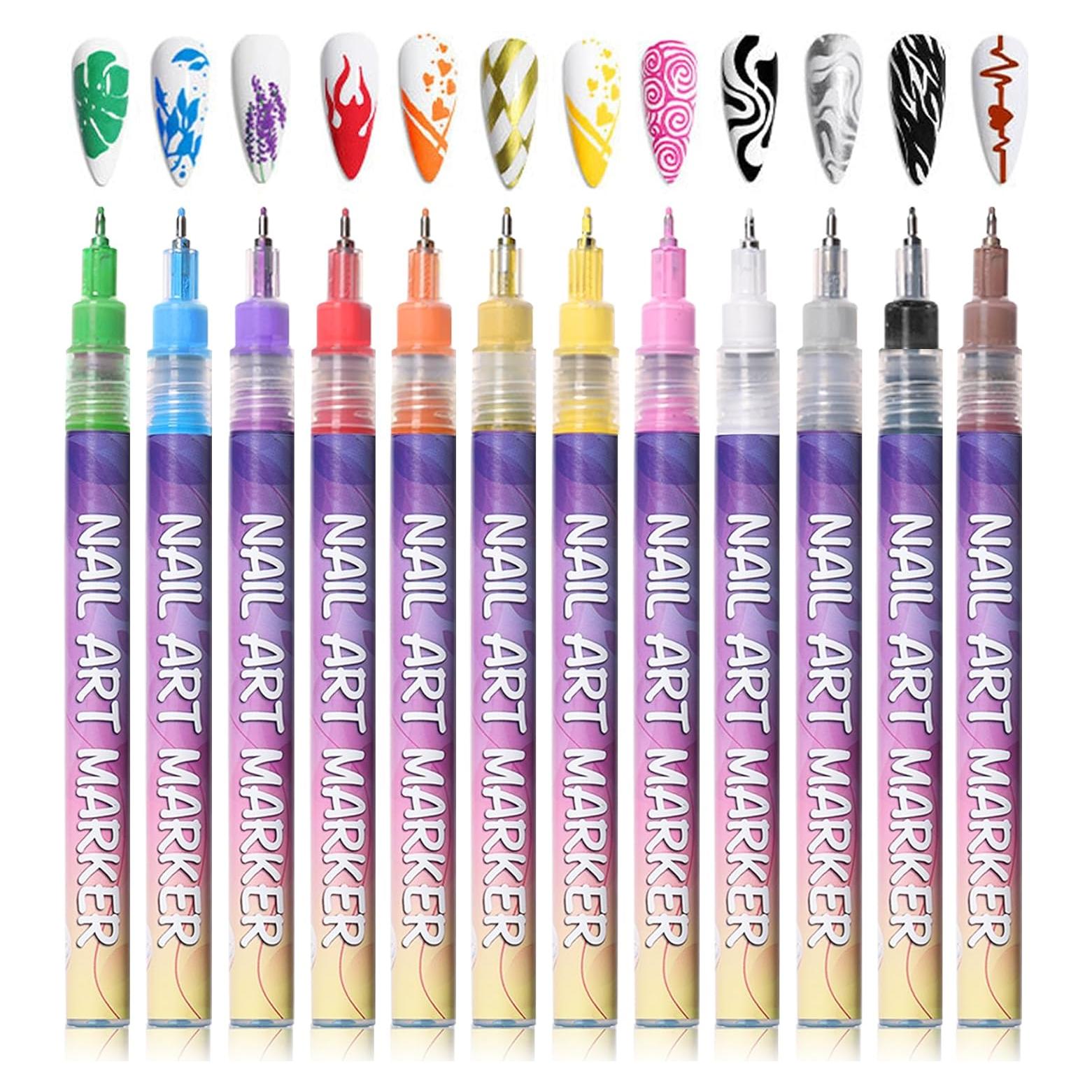 Juego de Bolígrafos para Arte de Uñas IONSGAKO 12 Colores 0.5mm