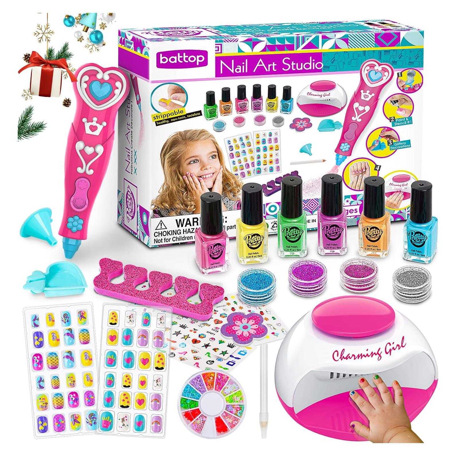 Set de Esmalte de Uñas BATTOP para Niñas 6-12 Años con Secador