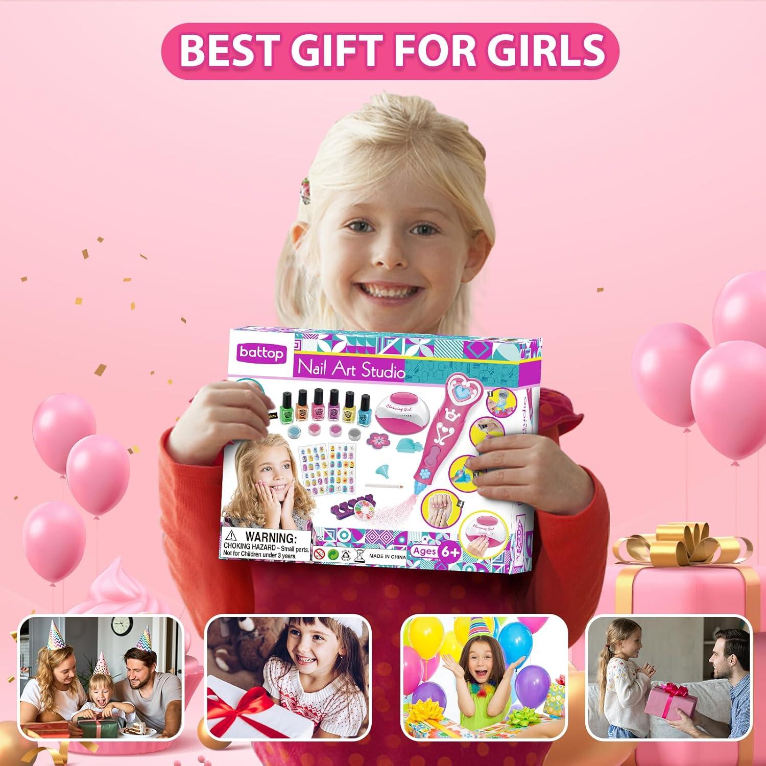 Set de Esmalte de Uñas BATTOP para Niñas 6-12 Años con Secador