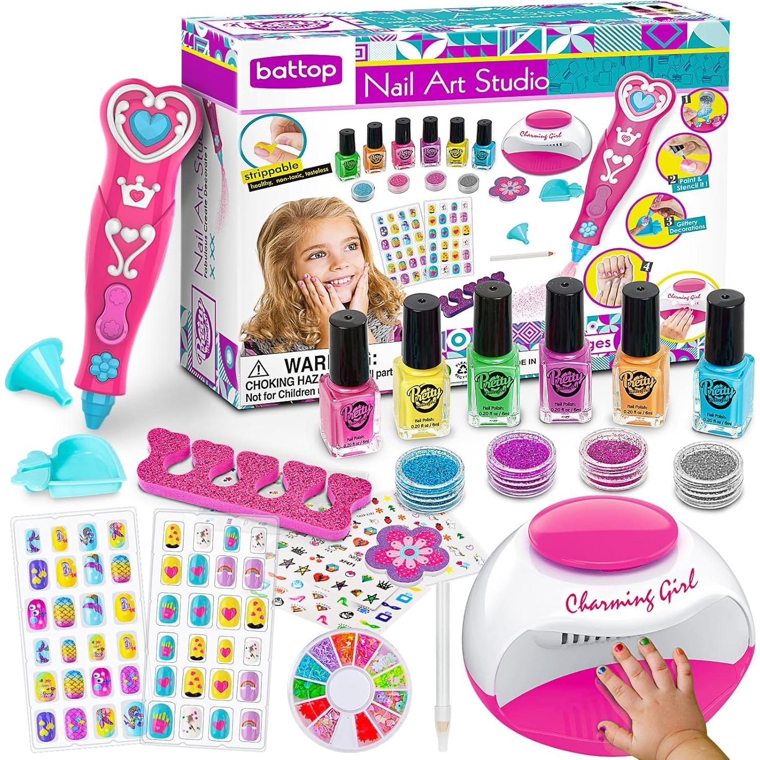 Set de Esmalte de Uñas BATTOP para Niñas 6-12 Años con Secador