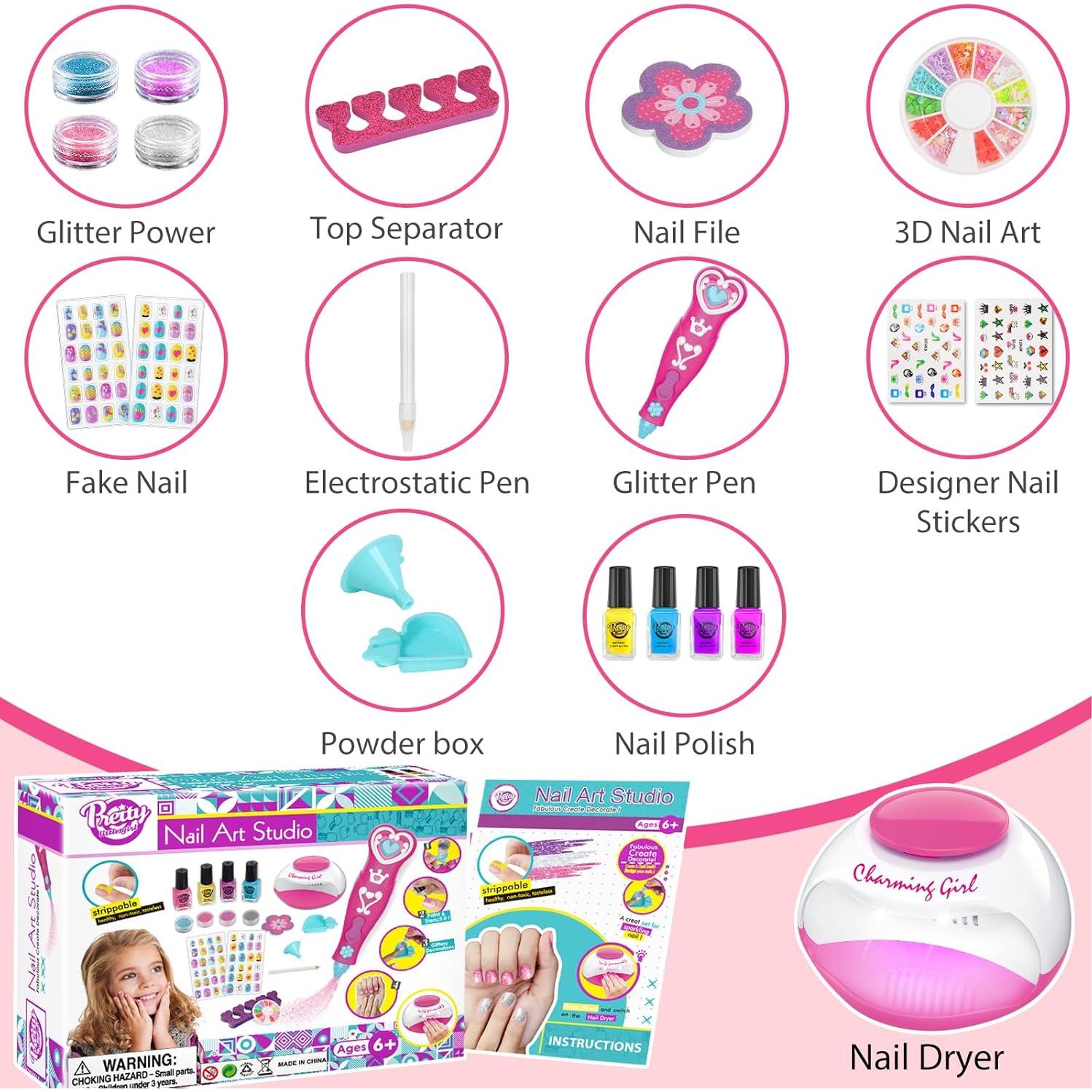 Set de Esmalte de Uñas BATTOP para Niñas 6-12 Años con Secador