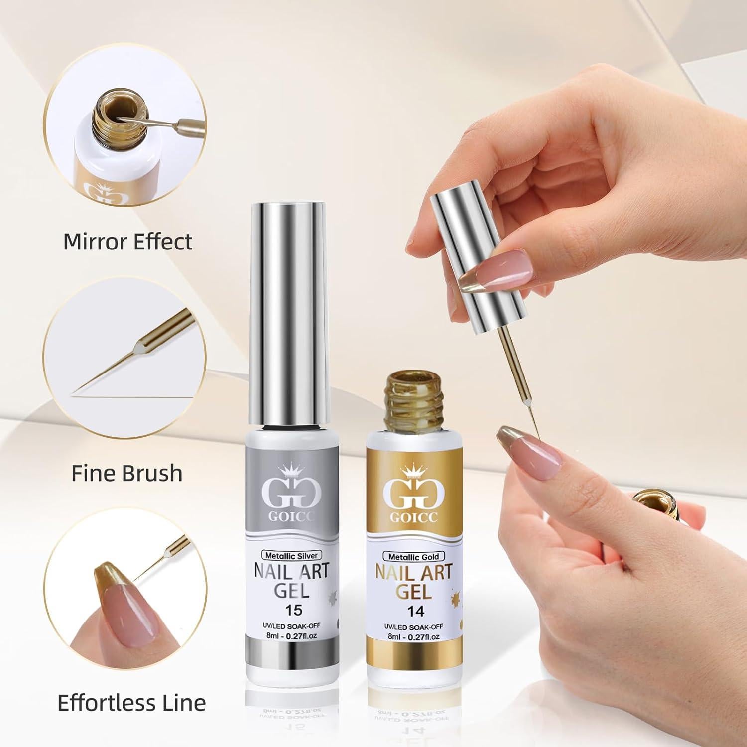 Esmalte de Uñas en Gel Metálico GOICC 8ml Dorado Cromo