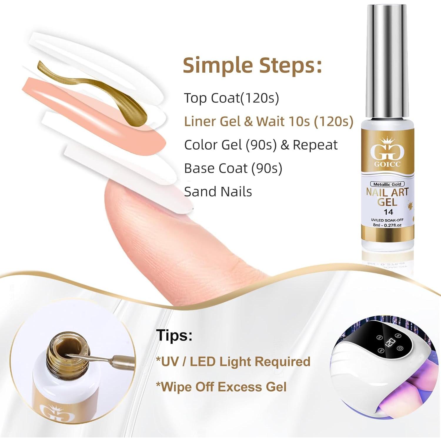 Esmalte de Uñas en Gel Metálico GOICC 8ml Dorado Cromo