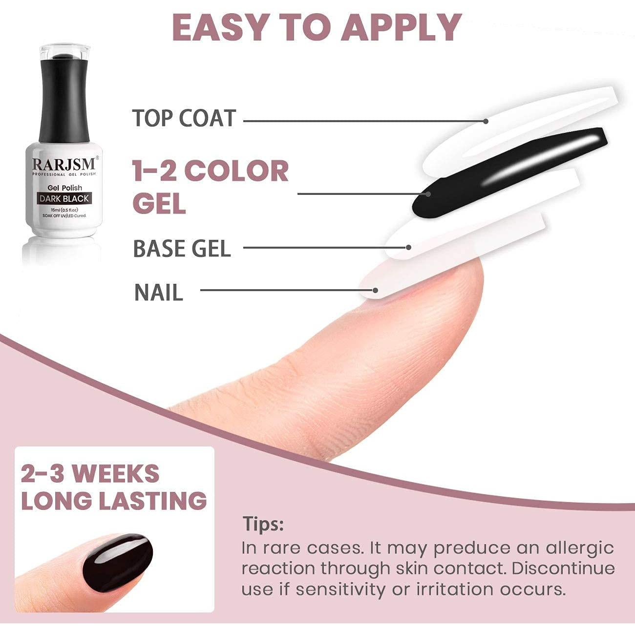 Kit de Esmalte de Uñas en Gel RARJSM 15ml Negro y Blanco