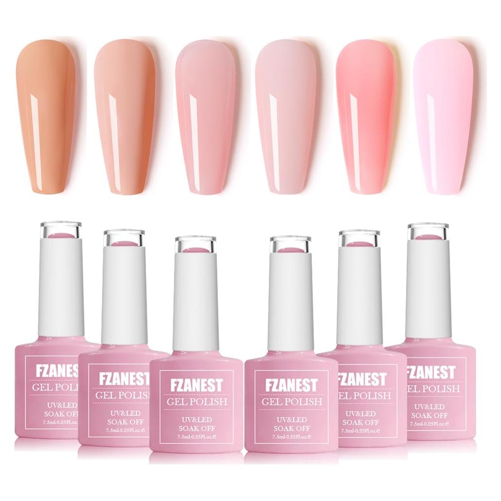 Set de Esmalte de Uñas Gel FZANEST 6 Colores Nude Transparente