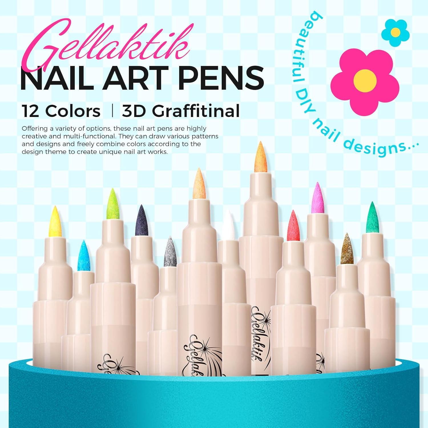 Juego de 12 Bolígrafos de Arte para Uñas GELLATIK 0.7mm