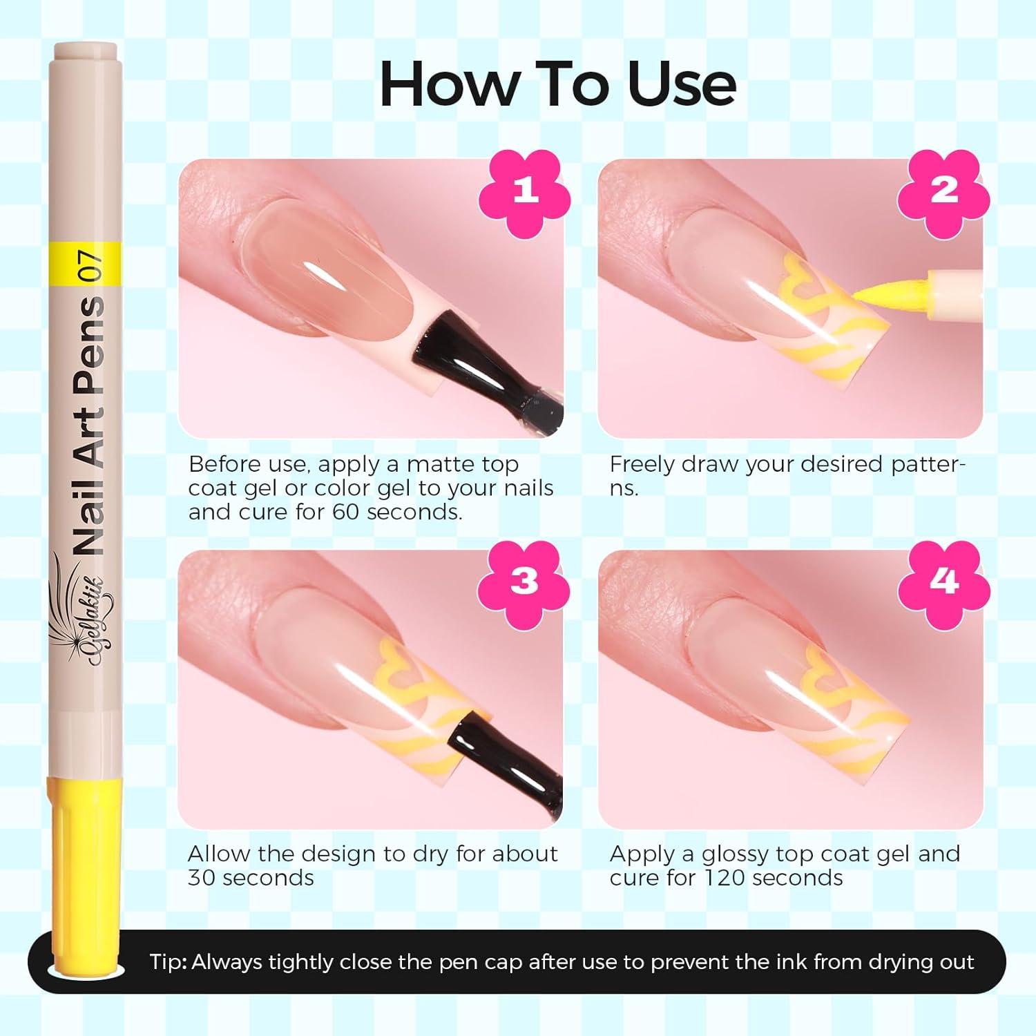 Juego de 12 Bolígrafos de Arte para Uñas GELLATIK 0.7mm